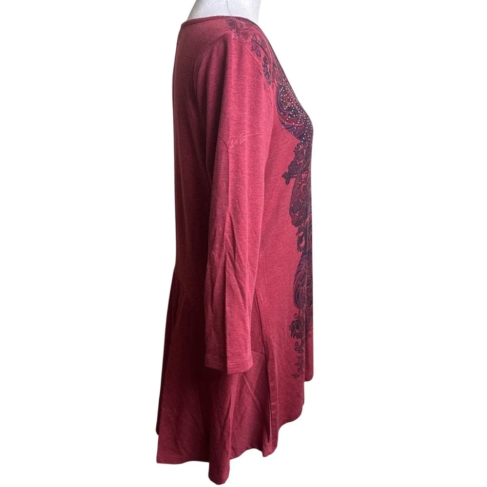 One World Paisley Tunic Top M‎ Red Whimsigoth Fairy Boho Drop Waist Blouse